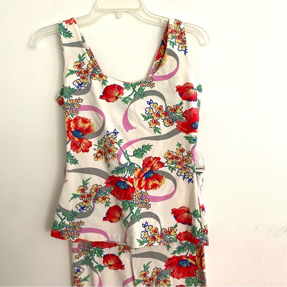 VINTAGE 1980’S BETSEY JOHNSON PUNK LABEL FLORAL TOP AND LEGGINGS SET SIZE LARGE - Picture 2 of 6